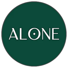 Logo of the Alone perfume collection on a dark green background.