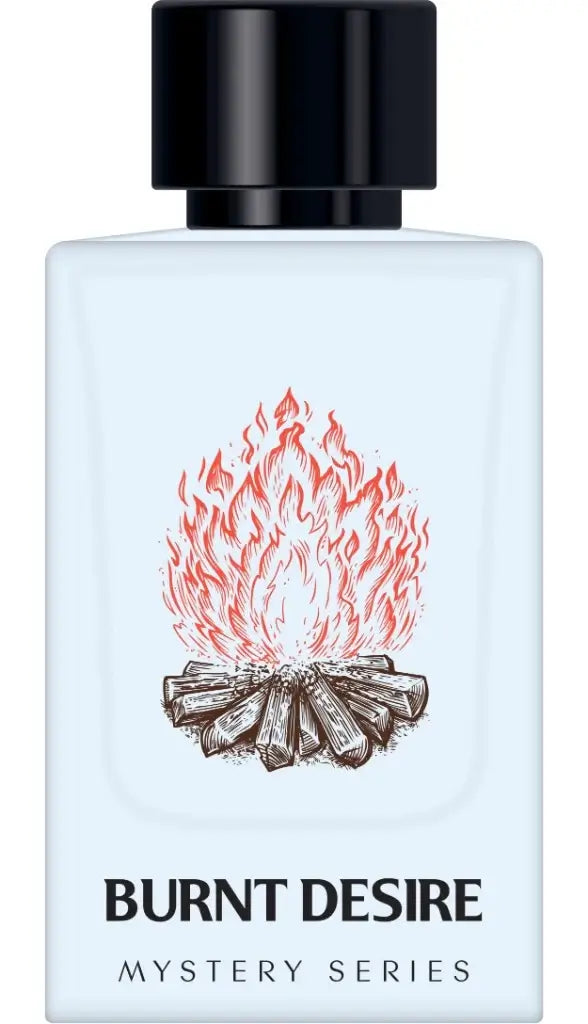 Nexpo Burnt Desire Extrait De Parfum 100ml bottle with flame illustration, representing passion and mystery.