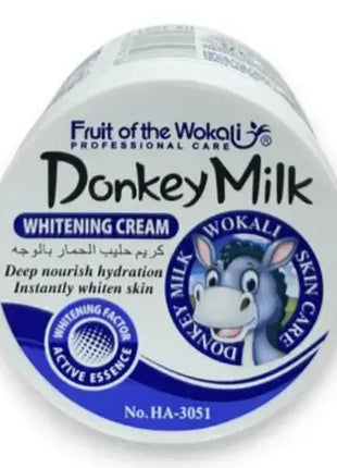 Donkey Milk Whitening Cream jar from Wokali for deep nourishment and instant skin whitening.