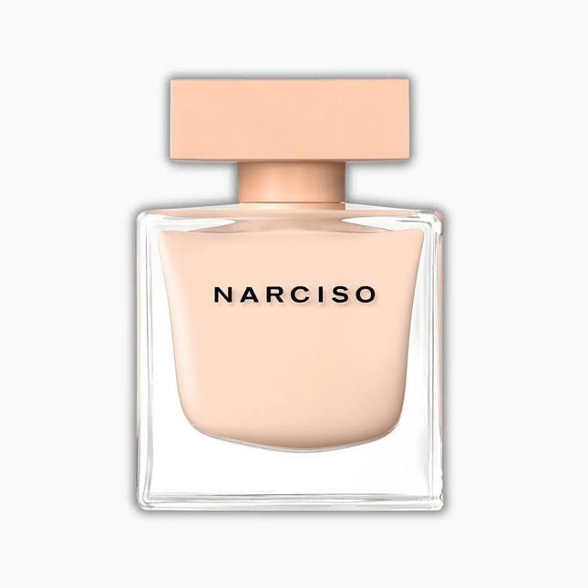 Narciso Rodriguez Poudree Eau De Parfum 90ml bottle design with elegant pink cap and clear glass.