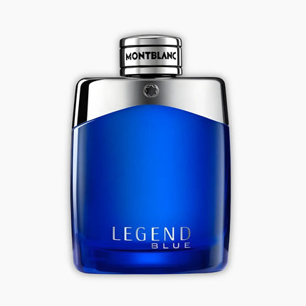 Montblanc Legend Blue Eau de Parfum 100ml bottle with a striking blue design and modern packaging.