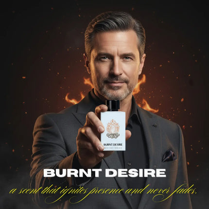 Nexpo Burnt Desire Extrait De Parfum 100ml held by a man, illustrating passion and sophistication.