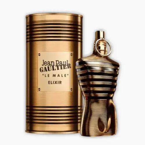 Jean Paul Gaultier Le Male Elixir Eau De Parfum 125ml bottle and packaging display.