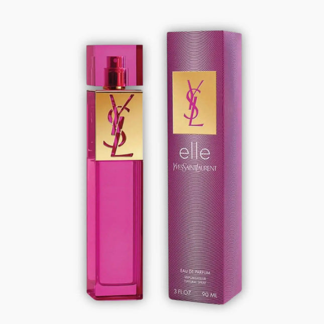 Yves Saint Laurent Elle for Women EDP 90ml bottle and box packaging in pink design.