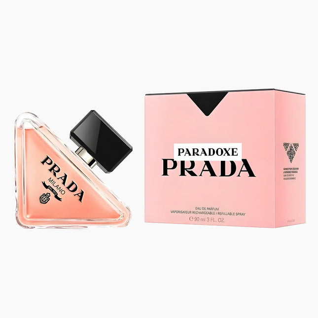 Prada Paradoxe Eau De Parfum For Women 90ml bottle and packaging image, showcasing floral elegance and luxury.
