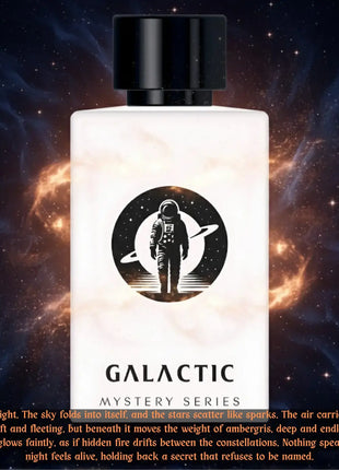 Nexpo Galactic Extrait De Parfum 100ml bottle against a cosmic background, representing elegance and mystery.