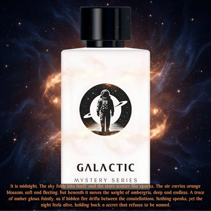 Nexpo Galactic Extrait De Parfum 100ml bottle against a cosmic background, representing elegance and mystery.