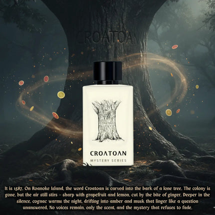 Nexpo Croatoan Extrait De Parfum 100ml bottle with mysterious tree background, part of the Mystery Series.