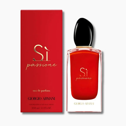 Giorgio Armani Si Passione Eau de Parfum 100ml bottle and packaging presented elegantly on a clean background.