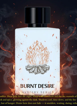 Nexpo Burnt Desire Extrait De Parfum 100ml bottle with a bonfire design, evoking warmth and passion.