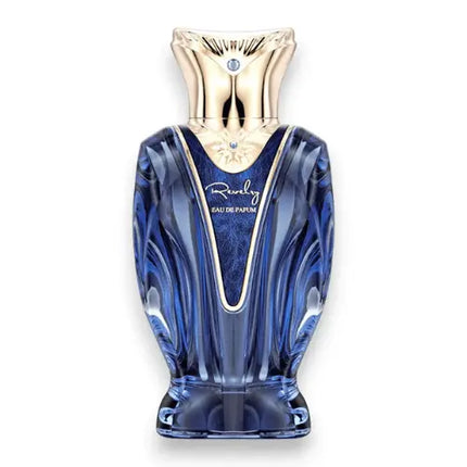 Zaharat Revelry Eau de Parfum 100ml bottle showcasing a vibrant, luxurious design with elegant blue and gold accents.