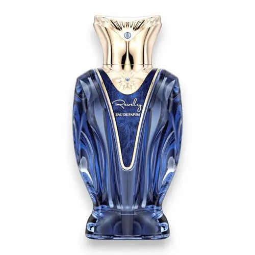 Zaharat Revelry Eau de Parfum 100ml bottle showcasing a vibrant, luxurious design with elegant blue and gold accents.