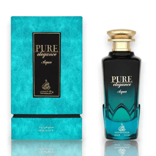 Pure Elegance Aqua Eau de Parfum 100ml bottle and packaging in turquoise design.