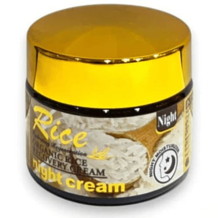 Organic Rice Recovery Night Cream 55g Moisturizer jar with gold lid for overnight skin hydration.