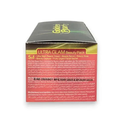 Golden Pearl Ultra Glam Beauty Pack 5in1 packaging featuring product details and benefits.