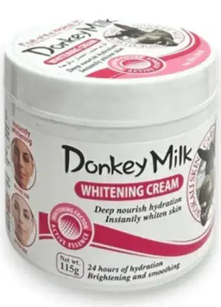Donkey Milk Whitening Cream 115g pink jar for deep hydration and brightening skin.