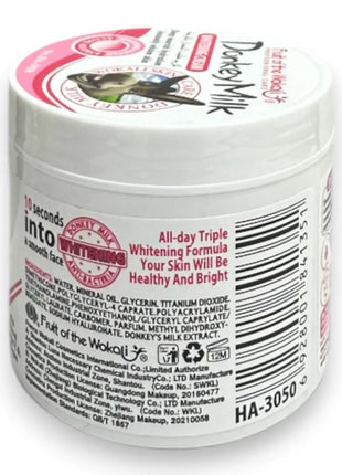 Donkey Milk Whitening Cream 115g pink jar featuring triple whitening formula for healthy bright skin.
