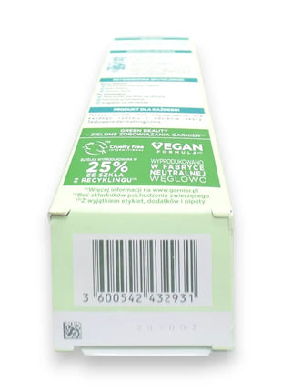 Garnier Hyaluronic Aloe Hydrating Serum 30ml packaging side view with recycling and vegan labels.