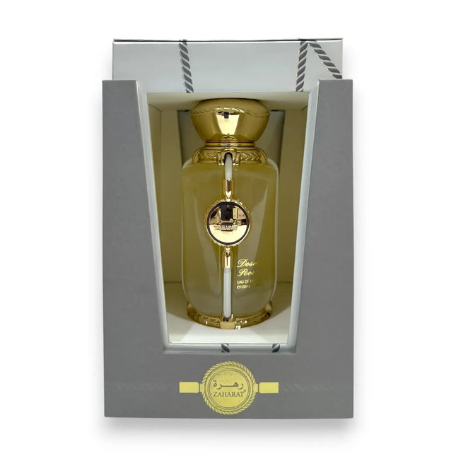 Zaharat Desert Rose Eau de Parfum 100ml elegantly packaged in a luxurious box for a sophisticated fragrance experience.