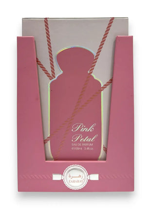Zaharat Pink Petal Eau de Parfum 100ml packaging featuring a sleek pink bottle design.