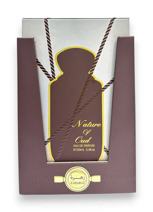 Zaharat Nature Of Oud Eau de Parfum 100ml luxurious packaging showcasing its elegant design and vibrant branding