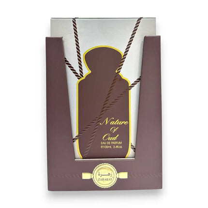 Zaharat Nature Of Oud Eau de Parfum 100ml luxurious packaging showcasing its elegant design and vibrant branding