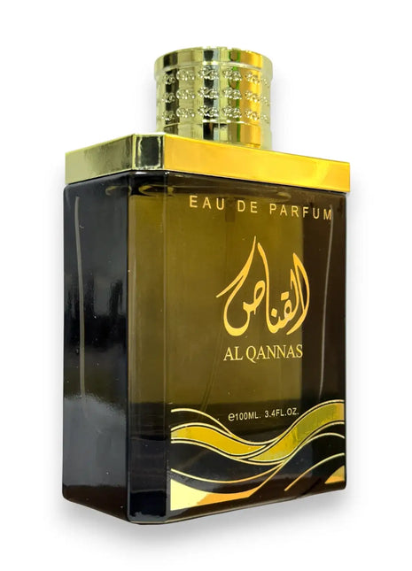 Al Qannas Black Eau de Parfum 100ml bottle featuring elegant design and luxurious golden accents.