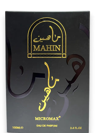 Mahin Micromax Eau De Parfum 100ml packaging box featuring elegant design and gold accents.