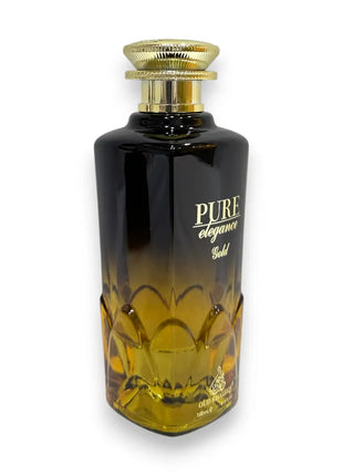 Pure Elegance Gold Eau de Parfum 100ml bottle with elegant gradient design.
