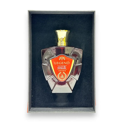 Legend Red Oud Khaleeji Eau de Parfum bottle in elegant box.