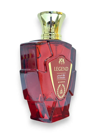 Legend Red Oud Khaleeji Eau de Parfum 100ml bottle showcasing its vibrant red design and elegant gold cap.