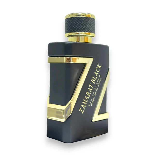 Zaharat Black Gold Eau De Parfum 100ml bottle showcasing its luxurious design and elegant packaging.