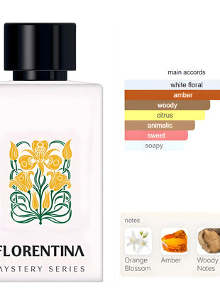 Nexpo Florentina Extrait De Parfum bottle featuring floral and amber notes with elegant design.