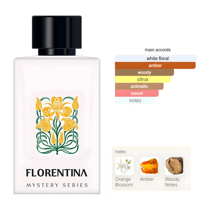 Nexpo Florentina Extrait De Parfum bottle featuring floral and amber notes with elegant design.