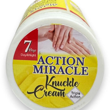 Action Miracle Knuckle Cream jar designed for intensive care of dry skin on knuckles, elbows, and knees.