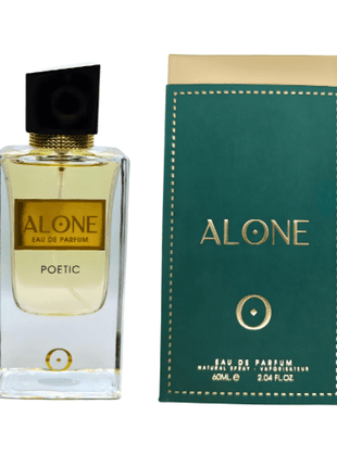 Alone Poetic Eau De Parfum 60ml bottle alongside its green packaging exterior.