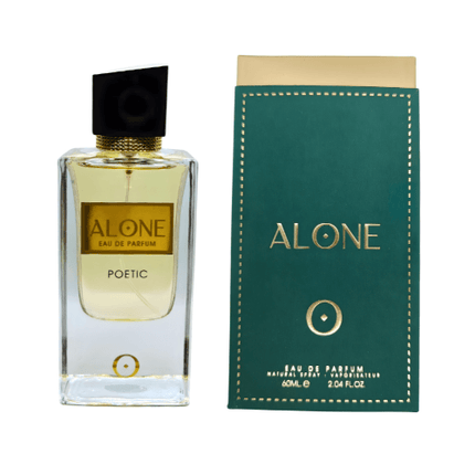 Alone Poetic Eau De Parfum 60ml bottle alongside its green packaging exterior.
