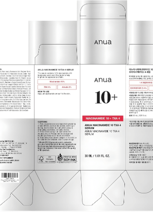 Anua Niacinamide 10 TXA 4 Serum packaging with detailed information and ingredients.
