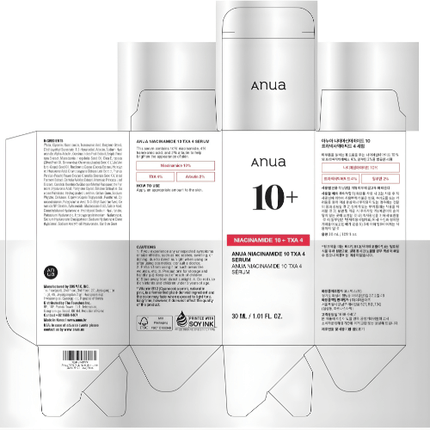 Anua Niacinamide 10 TXA 4 Serum packaging with detailed information and ingredients.