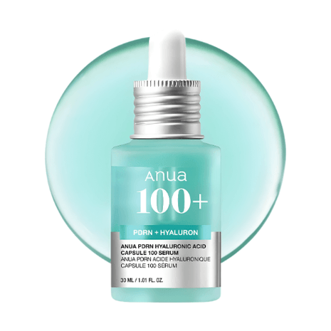 Anua PDRN Hyaluronic Acid Serum 30ml bottle with dropper and turquoise background.