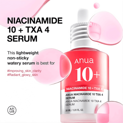 Anua Niacinamide 10 TXA 4 Serum 30ml in a vibrant packaging designed for clear, radiant skin.