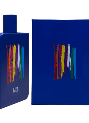 Art Samam Unisex Eau De Parfum 100ml bottle and packaging in vibrant blue with colorful art design.