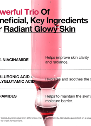 Infographic featuring key ingredients of Anua Niacinamide 10 TXA 4 Serum for radiant, glowy skin.