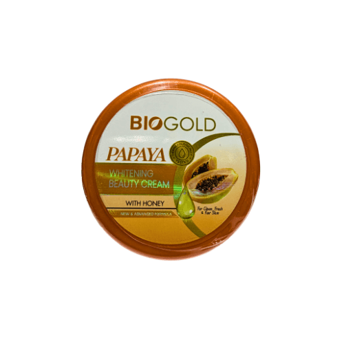 Bio Gold Papaya Beauty Cream 30g packaging with honey and papaya images for glowing skin.
