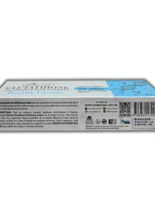 Biocos Glutathione Advance Cream 40g tube showcasing product details and usage instructions.