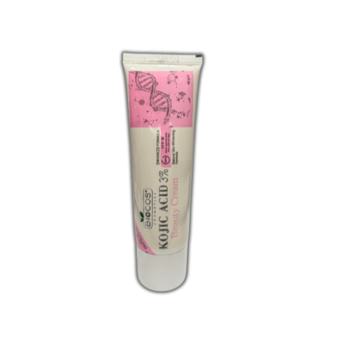 Biocos Kojic Acid Beauty Cream 40g tube designed for facial skin care and topical application on face and neck.