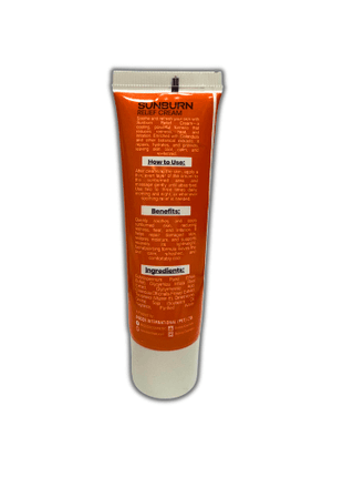 Biocos Sunburn Relief Soothing Cream tube displaying usage instructions, benefits, and ingredients.