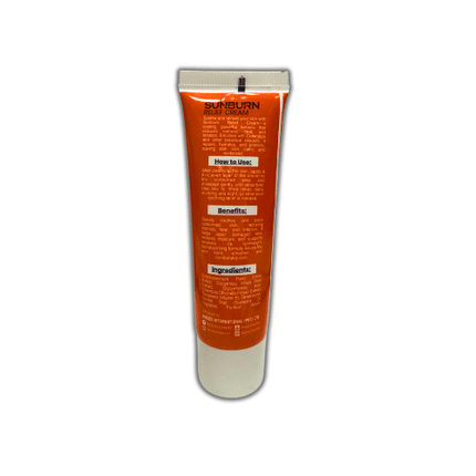 Biocos Sunburn Relief Soothing Cream tube displaying usage instructions, benefits, and ingredients.