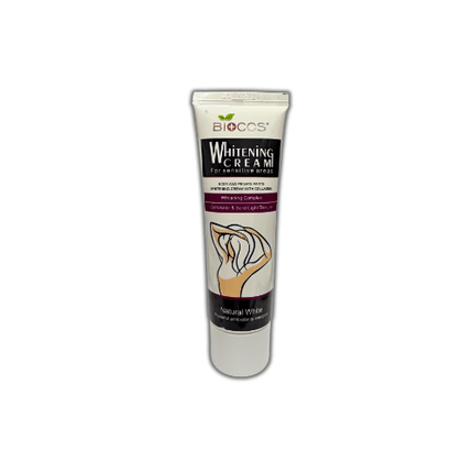 Biocos Whitening Cream Intimate Area 40g tube for sensitive skin with moisturizing formula and antioxidants.