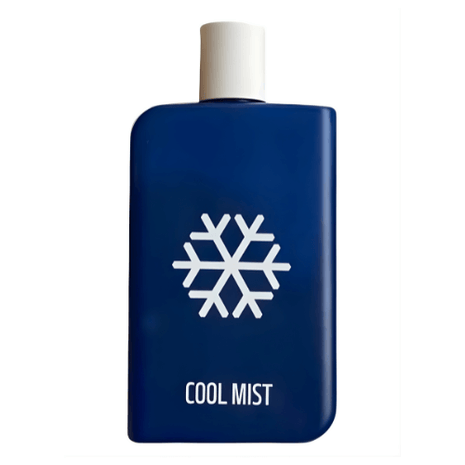 Cool Mist Samam Eau De Parfum 100ml bottle with snowflake design on blue background.